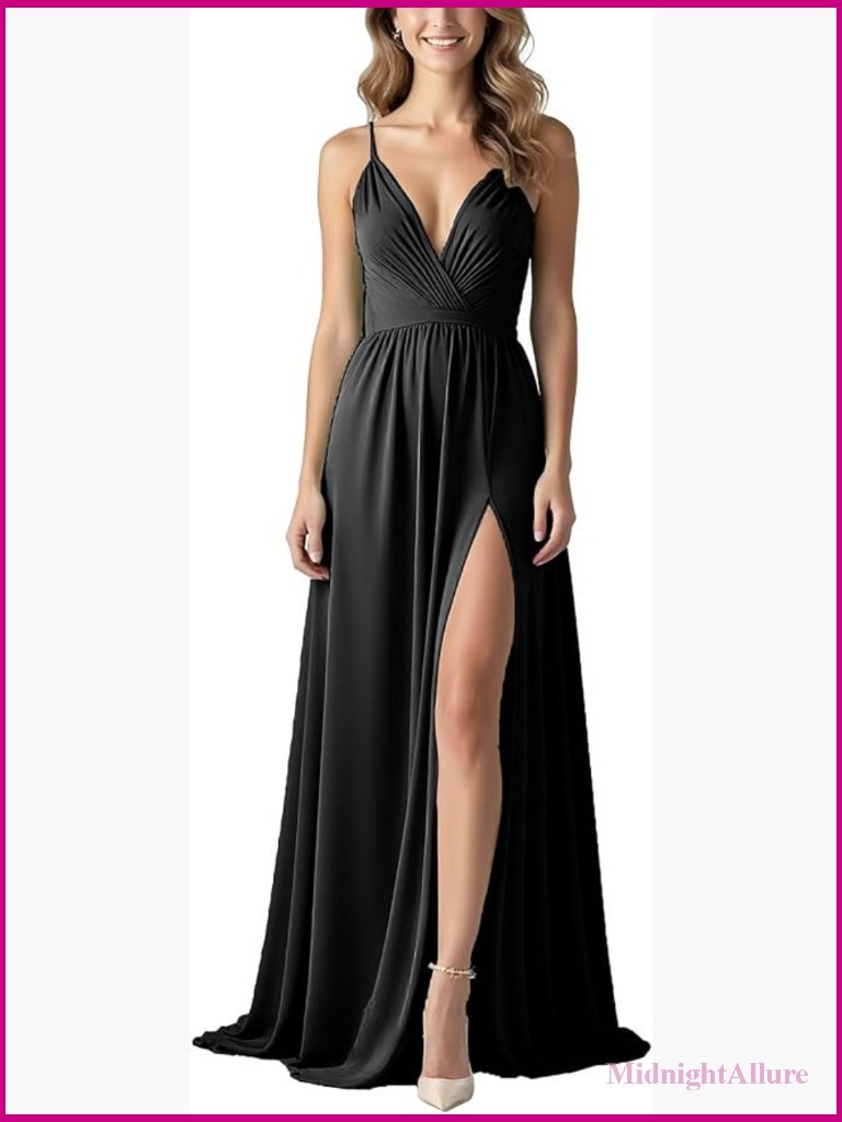 Women Sleeveless Ruffle Maxi Dress V-Neck Spaghetti Strap Summer Wedding Guest